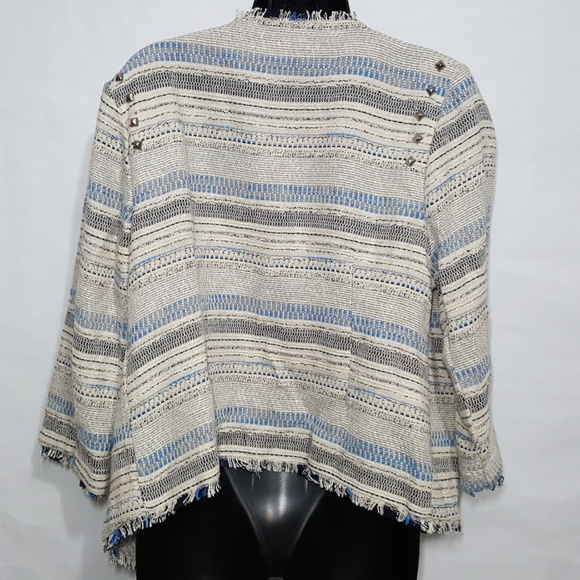 American Rag Jacket XL Brown Blue Fringe Open Stud - Picture 2 of 6